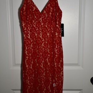 Lulu's Strapless Red Lace Dress